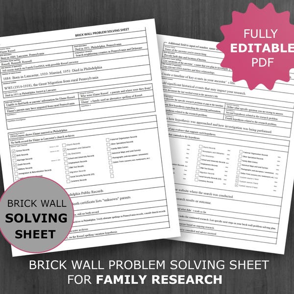 Genealogy Brick Wall Template: Printable and Editable Ancestry Research Log (PDF)