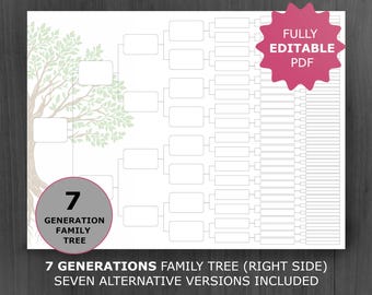 7 Generation Family Tree Chart RIGHT-side: Printable and Editable Genealogy Template (PDF)