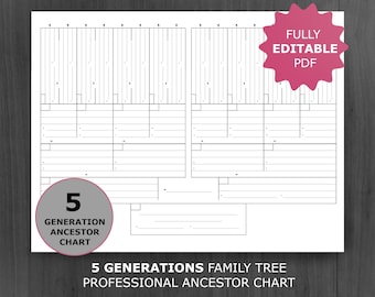 5 Generation Ancestor Template: Professional Printable and Editable Genealogy Template (PDF)