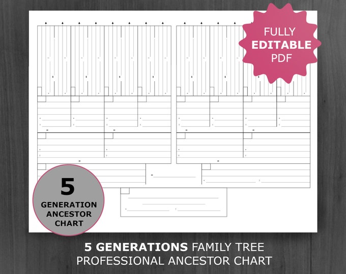 Editable Family Tree Chart Genealogy Chart Sheet Form Ancestor Chart 5 ...