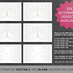 Family Tree Chart 7 Generation: Printable and Editable Genealogy ...