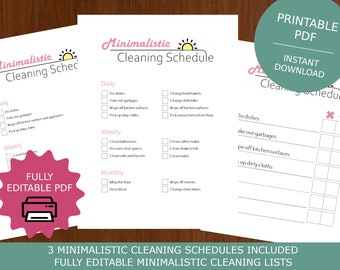 Minimalist Cleaning Schedule: Printable Editable Housework Checklist PDF Planner for Daily Routine Organization (PDF)