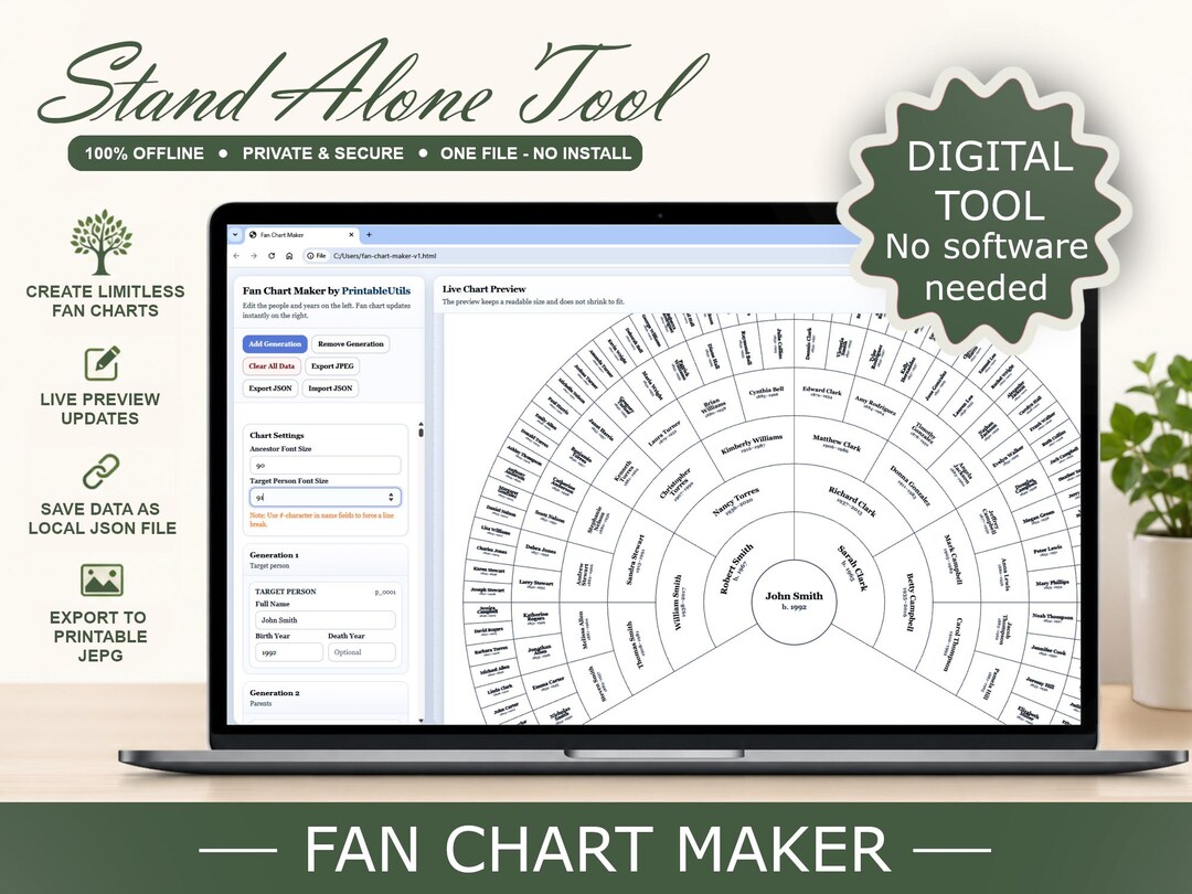 Fan Chart Maker: Printable Genealogy Chart Tool (digital Tool) - Etsy