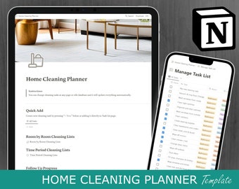 Notion Home Cleaning Template: Weekly Monthly Planner Digital Organizer Checklist Schedule Tracker (Digital)