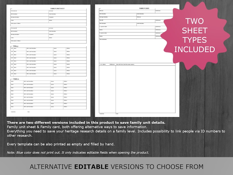Printable and Editable Family Unit Template.