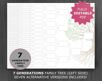 7 Generation Family Tree Chart LEFT-side: Printable and Editable Genealogy Template (PDF)