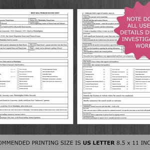 Genealogy Brick Wall Problem Solving Template. Great for Family Reunions and Genealogy Enthusiasts.