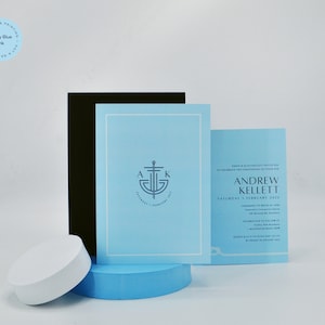 Uitnodigingskaart doop - Portsea Collection - Gedrukte doopuitnodiging, gepersonaliseerde doopuitnodiging, lichtblauw nautisch thema