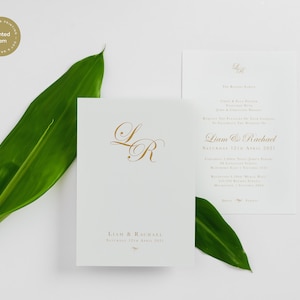 Convites de casamento impressos - Convite de casamento luxuoso dourado e branco da Windsor Collection | Convite formal elegante | Design clássico real