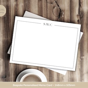 White Memo Card - Bespoke Collection Printed Custom Appreciation Card with Monogram | Personalized Black Border Note card with Envelope