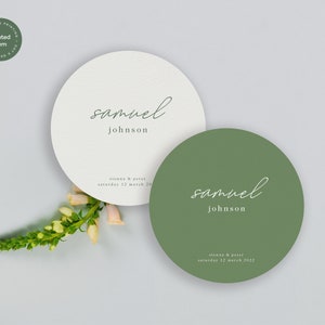 Het Circle-menu - De Hunter Valley-collectie. Bedrukte bruiloft briefpapier, salie groene bruiloft briefpapier, gedrukt cirkelmenu