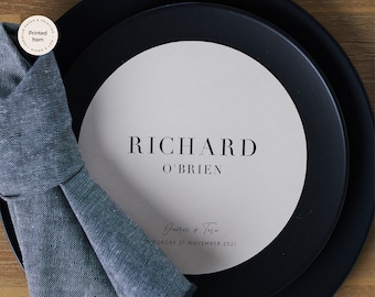 Printed Circle Menu - The Santa Rosa Collection Wedding Round Dinner Menu & Place Name Card, Modern Minimal Menu Card For Reception,