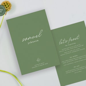 Printed A5 Menu Card - The Hunter Valley Collection | Elegant Sage Green Menus for Weddings & Events | Personalized Modern Minimalist Menu