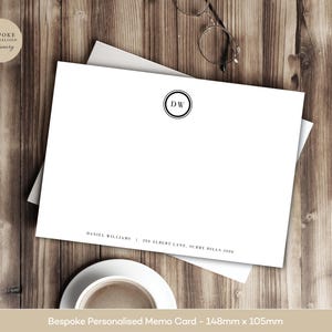 Tarjeta de nota blanca - Colección personalizada, tarjeta de agradecimiento impresa con monograma / Tarjeta de nota simple en blanco con sobre blanco