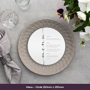 Mulberry Collection: Personalized Circle Wedding Menu Card