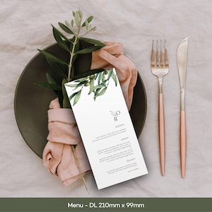 Custom DL Printed Wedding Menu – Olive Collection – Rustic Wedding Stationery | Reception Table Decor | Elegant DL Menu
