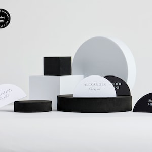 Taco-naamplaatskaarten - The Manhattan Collection. Gedrukt bruiloftsbriefpapier, witte inkt, Lux Wedding Stationery, gedrukt menu