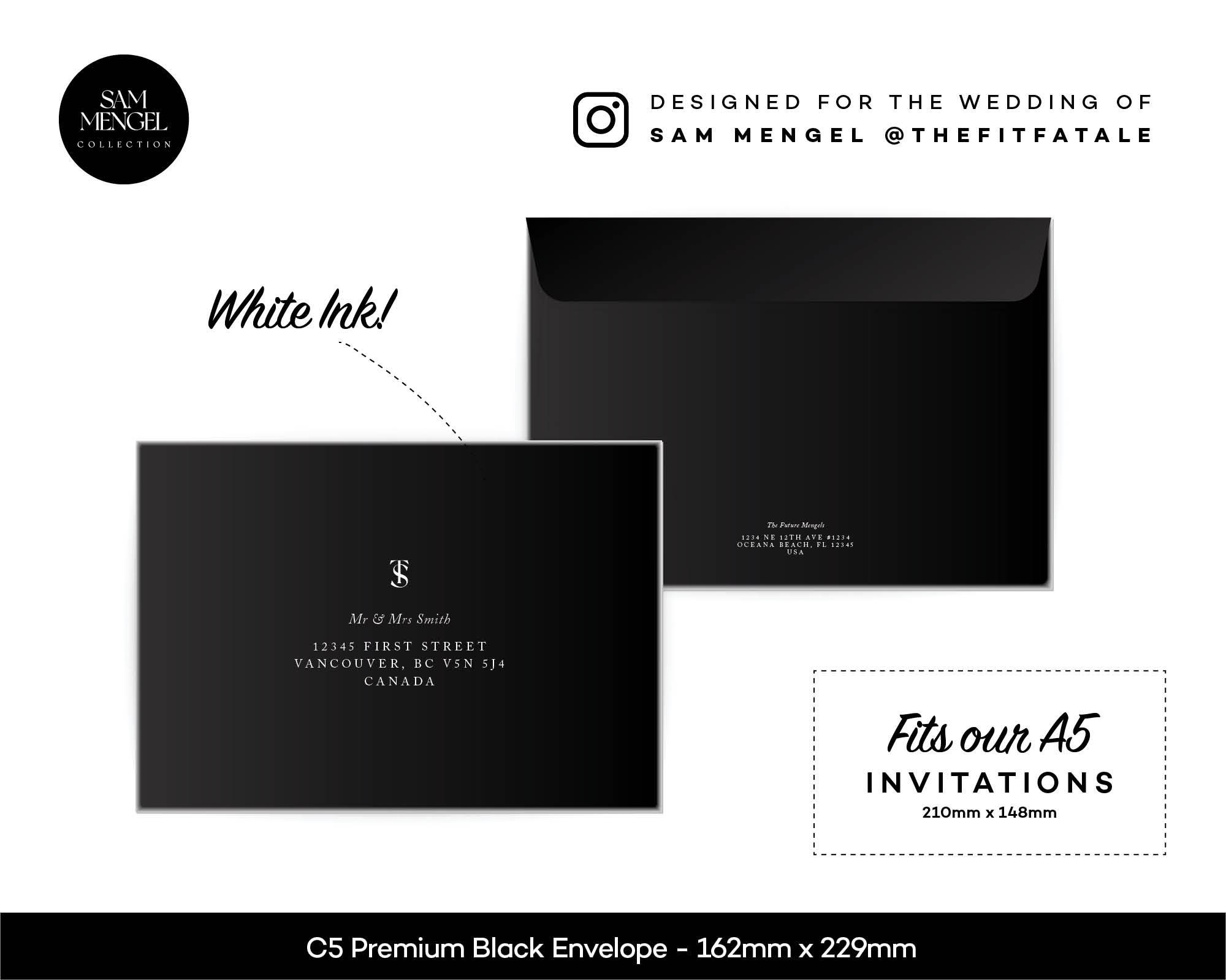 Jet Black Envelopes A5 152x216mm C5 Premium 135gsm Heavyweight Wedding  Invitation Envelopes, Engagement Invites, Party Invitations 