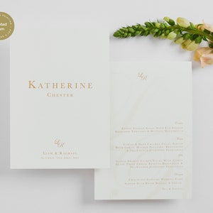 Karta Menu A5 - Kolekcja Windsor. Drukowane Karty Menu Ślubnego, Personalizuj Papeterię Ślubną, Karta Menu Na Śluby i Specjalne Wydarzenia