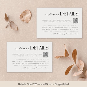 Weitere Details und Informationskarte | Gedruckte Detailkarte mit QR-Code | Weisse Minimalistische Hochzeitskarte | Moderne Einladungskarte.Einlegekarte
