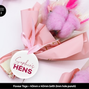 Luxe roze bedankkaartjes voor vrijgezellenfeesten | Gepersonaliseerde rond en vierkant cadeaukaartje | Bedankkaart bruidsmeisje Bedankkaart bruiloft Bomboniere Tags