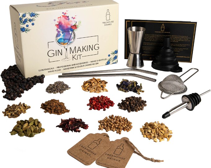 Deluxe Gin Making Kit. Botanical Blends, Fruits and Syrup Bases to Make
