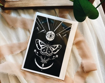 Black & White Moth, Woodland Inspired 5x7" Greeting Card
