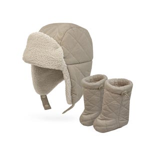 Baby Trapper Hat : Sherpa Lined Corduroy Puffer Ear Flap Beanie, Winter Toddler Cap