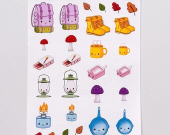 Kawaii Hiking Gear Sticker Sheet