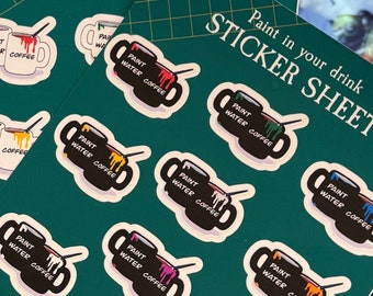 Paint in Your Drink Sticker Sheet: Waterproof Vinyl Stickers for Crafters