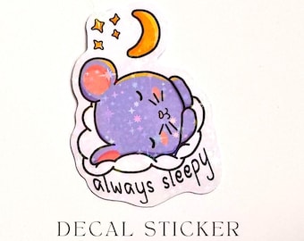 Sleepy Mouse Sticker, Cute Purple Decal, Laptop, Notebook