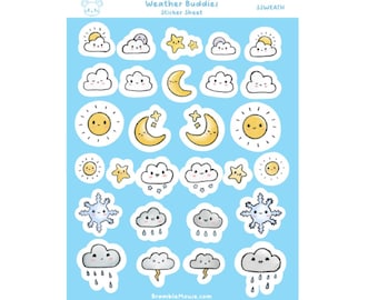 Weather Buddies Sticker Sheet – Cute Planner Stickers, A6 Matte Vinyl