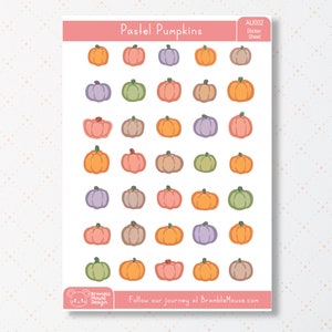 Pastel Pumpkin Sticker Sheet ~ Cosy Autumn Journal Stickers ~ Halloween Fall Planner Stickers for Bullet Journal, Scrapbooking, Calendar