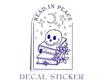 Read in Peace Skull Sticker: Book Lover Vinyl Decal