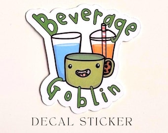 Beverage Goblin Sticker: Funny Meme Decal, Water Bottle Sticker