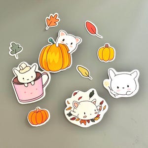 Ensemble d'autocollants chignon chat automne - 10 autocollants déco mignons - Stickers automne automne pour agenda, scrapbooking et décoration