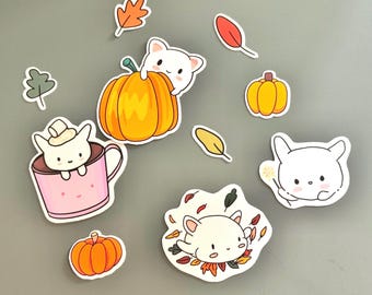 Autumn Cat Bun Waterproof Stickers: Kawaii Fall Planner Stickers