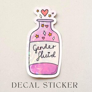 Geslacht vloeistof holografische sticker sticker - schattige glanzende fles holo drankje - Pride LGBTQIA+ gestanste LGBT-sticker