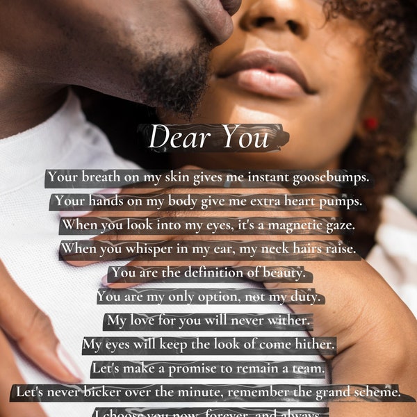 Printable Photo Black Couple Love Poem 8"x10" | Download Digital Print | Unframed Picture Gift for Boyfriend or Girlfriend African American