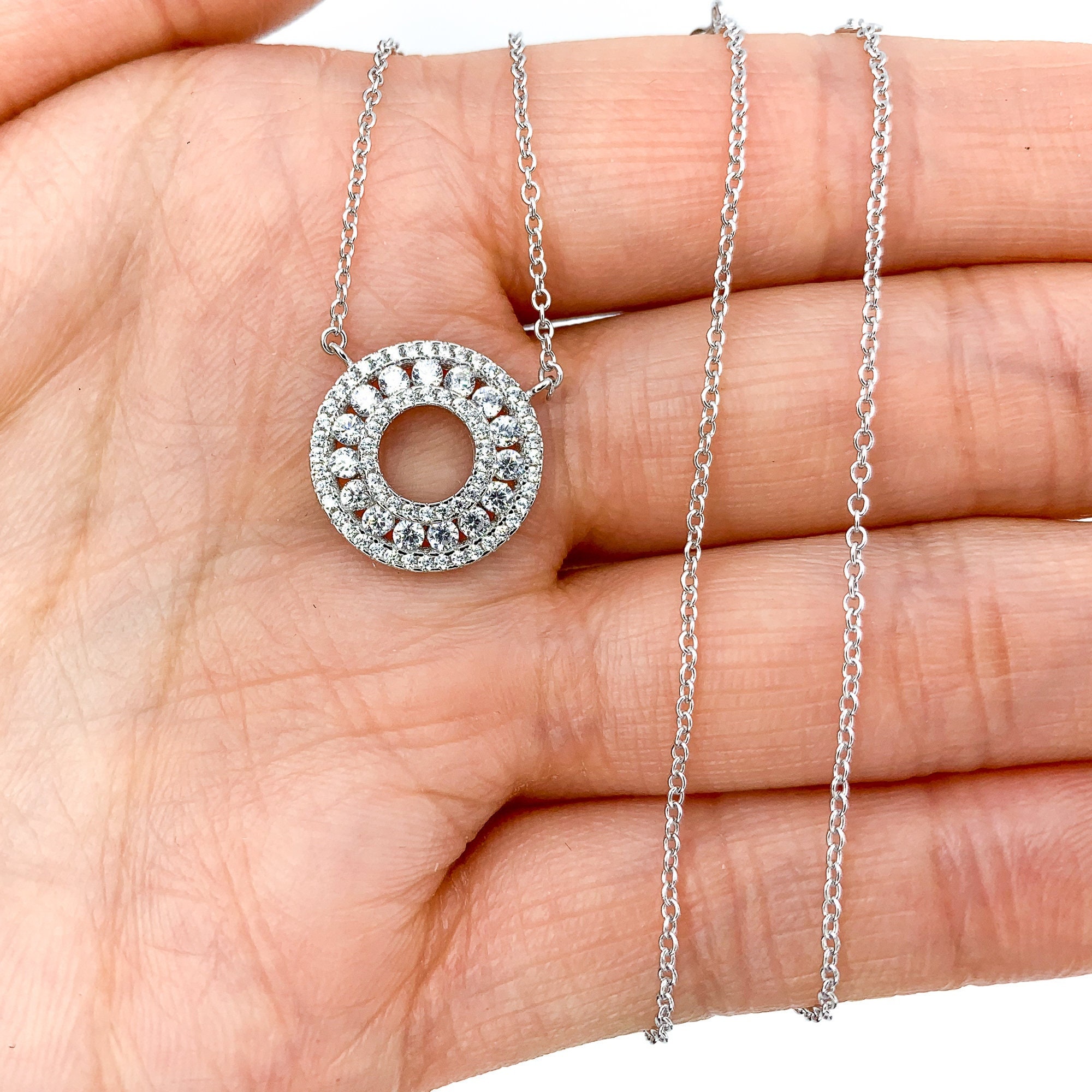 CZ Cubic Zirconia Circle Shape Pendant Necklace 925 Sterling Silver Free chain CZ Cubic Zirconia Circle Shape Pendant Necklace 925 Sterling Silver Free chain