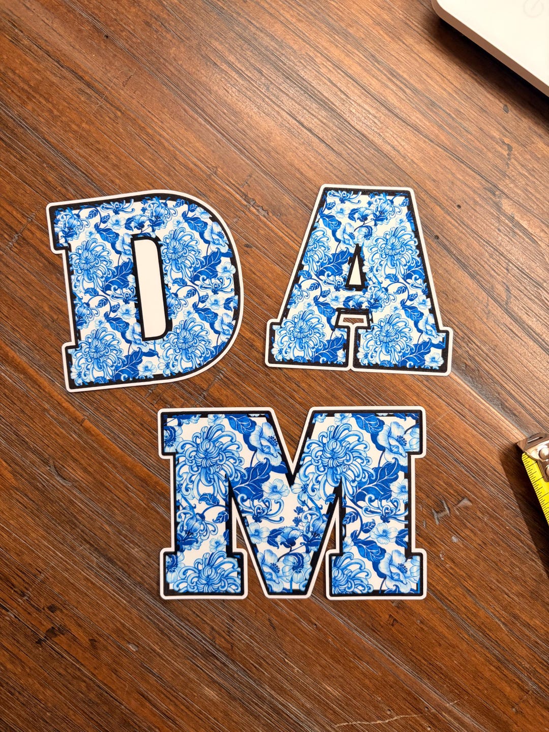 Floral Blue Letter Sticker. Personalized Initial for Gift, Give Away ...