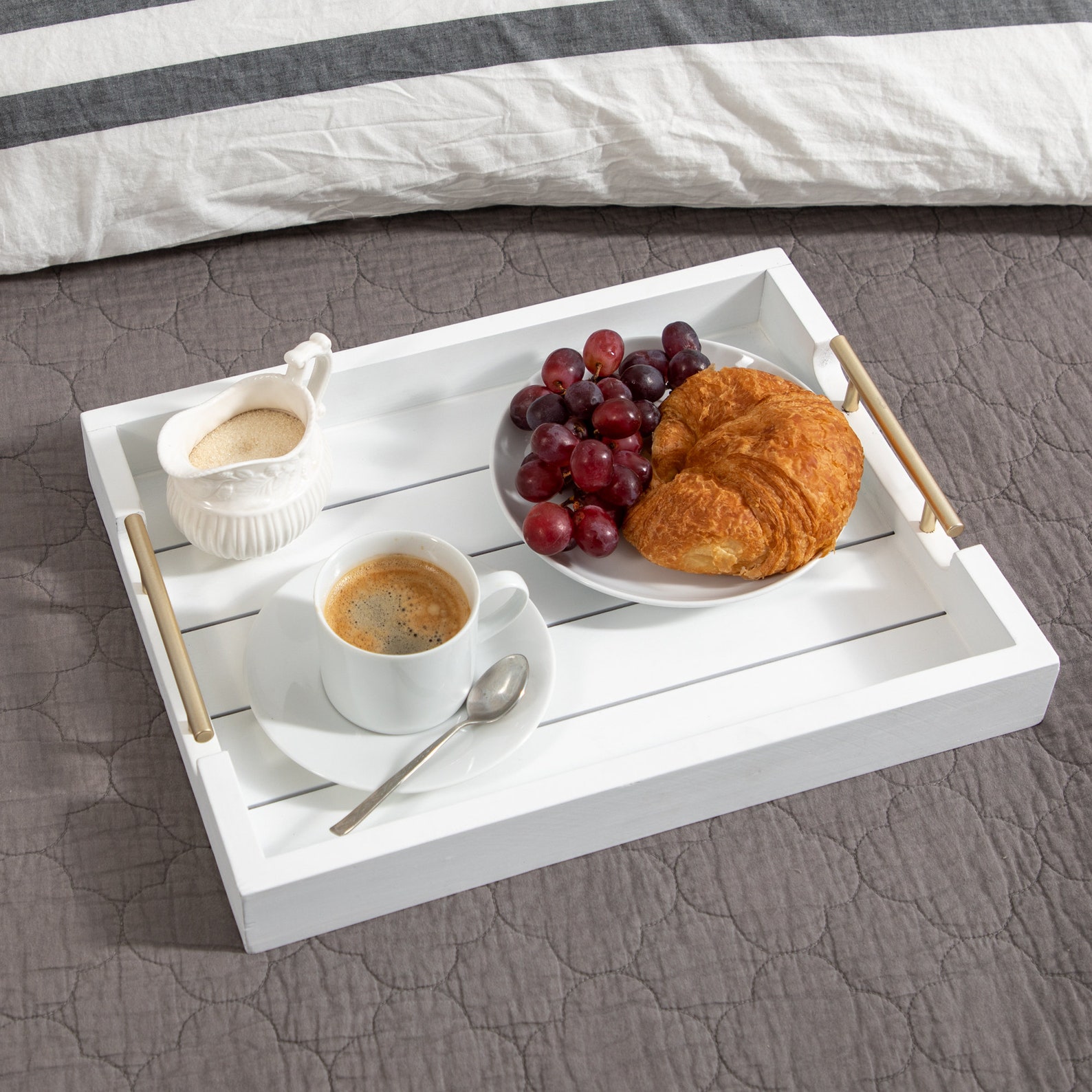 White Serving Tray with Gold Handles 17 Inch Premium Tray Etsy