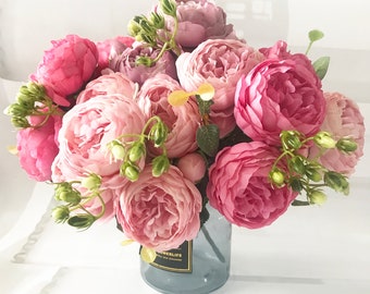 Artificial Peony Bouquet 12 inches tall \ Bouquet with 9 heads of Artificial Peony Flowers \ Home Decoration \ Wedding Decoration \ Crafting