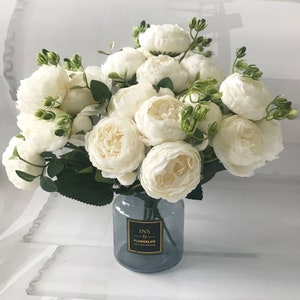 Artificial Peony Bouquet 12 inches tall Bouquet with 9 heads of Artificial Peony Flowers Home Decoration Wedding Decoration Crafting image 2