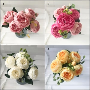 Artificial Peony Bouquet 12 inches tall Bouquet with 9 heads of Artificial Peony Flowers Home Decoration Wedding Decoration Crafting image 7