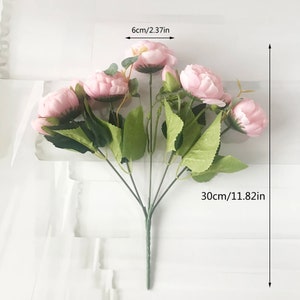 Artificial Peony Bouquet 12 inches tall Bouquet with 9 heads of Artificial Peony Flowers Home Decoration Wedding Decoration Crafting image 5