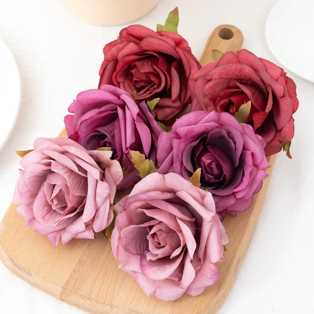 5 Artificial Rose Heads Silk Roses Heads Silk Roses Faux Roses Red Rose