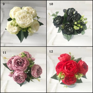 Artificial Peony Bouquet 12 inches tall Bouquet with 9 heads of Artificial Peony Flowers Home Decoration Wedding Decoration Crafting image 9