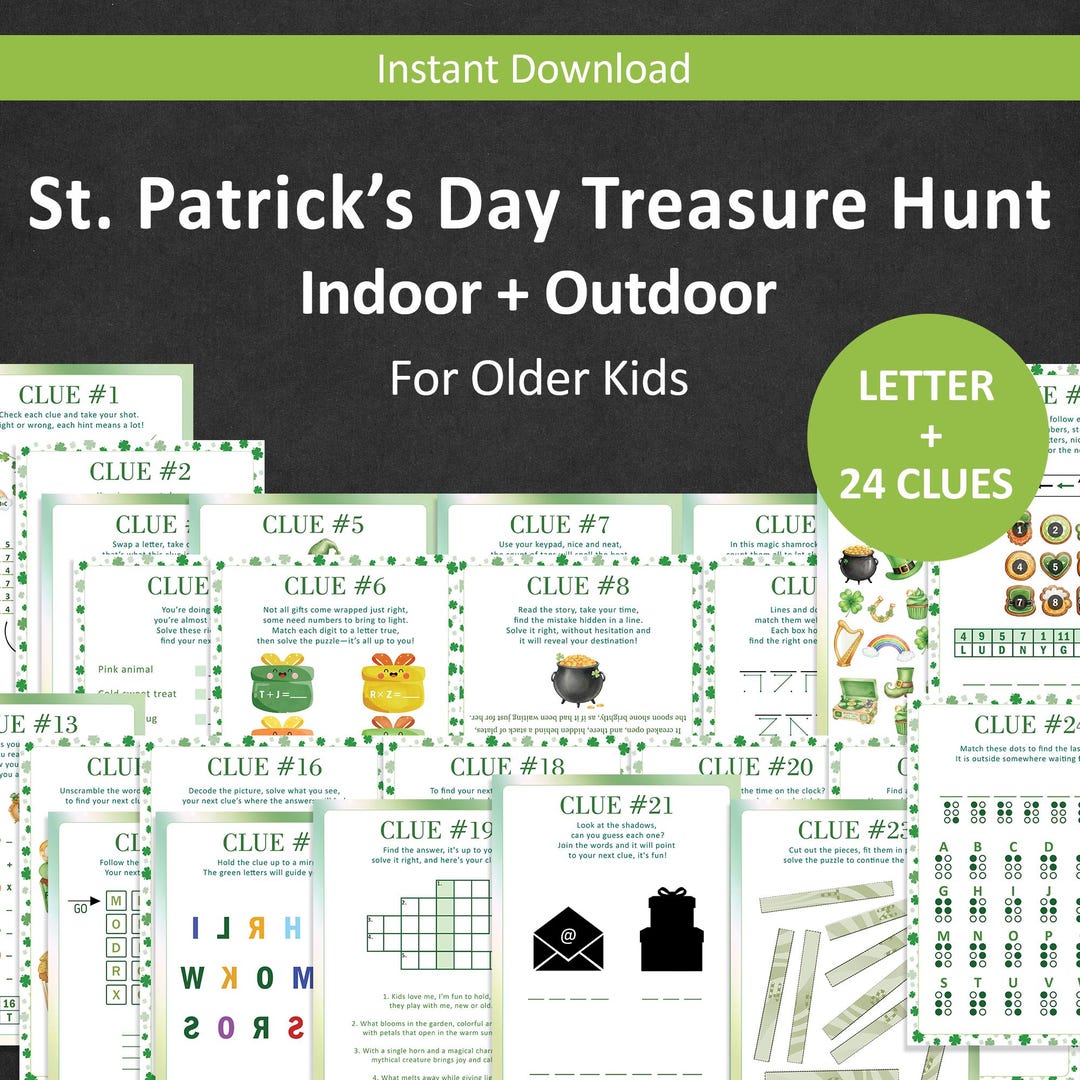 St Patricks Day Treasure Hunt for Older Kids Leprechaun Scavenger Hunt ...