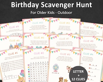 Birthday Scavenger Hunt for Older Kids Birthday Treasure Hunt Clues for Teens Pre-teen Outdoor Party Puzzle Activity Teenager PRINTABLE